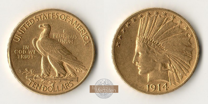 USA  10 Dollar MM-Frankfurt Feingold: 15,05g Eagle 1914 