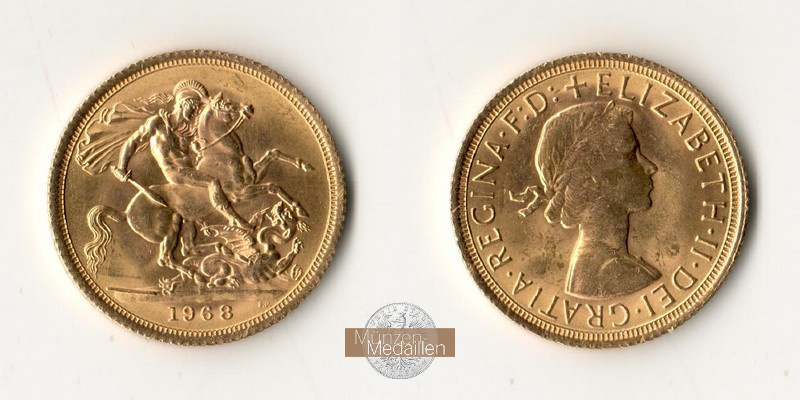 Grossbritannien  Sovereign MM-Frankfurt  Feingold: 7,32g Elisabeth II. 1968 