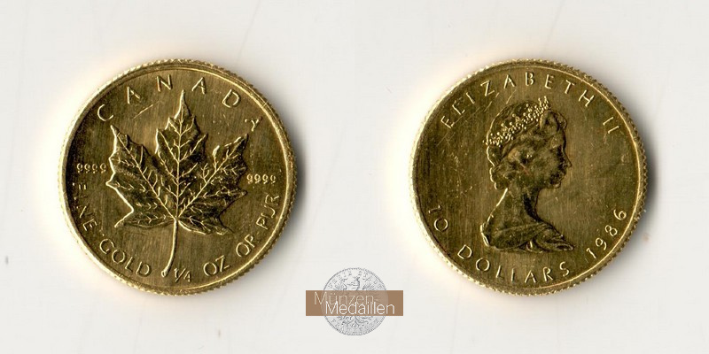 Kanada MM-Frankfurt Feingewicht: 7,78g 10 Dollar Maple Leaf 1986 