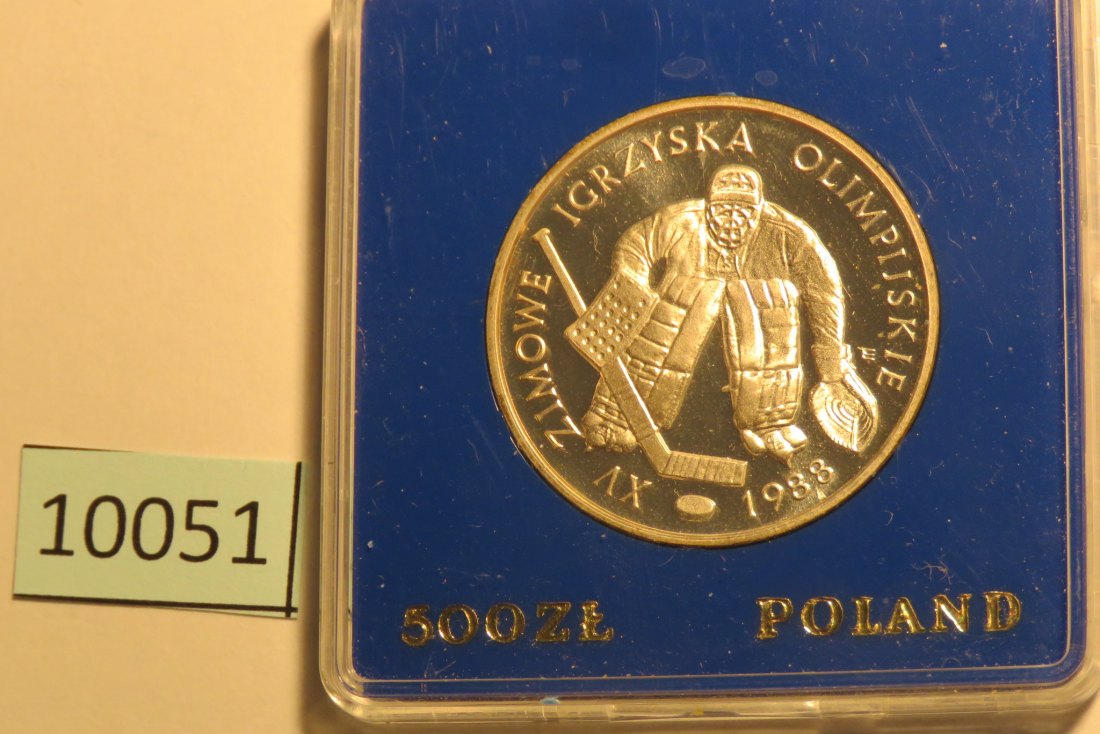  10051 POLEN - 1987 - 500 zt - 16,5  g Silber 0.750 - Olympia Eishockey   