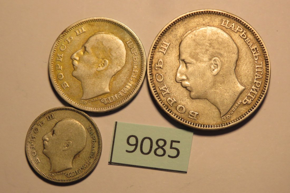  9085 Bulgarien 1930 - 20 + 50 + 100 Leva - 34 g Silber 0.500   