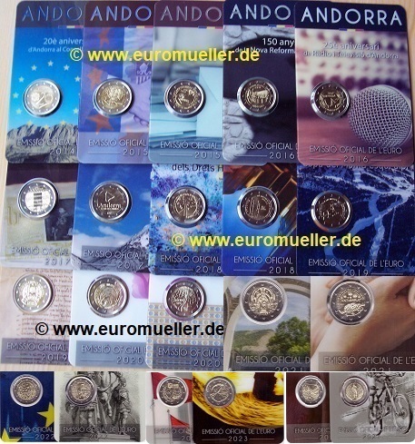 Andorra ...2 Euro Gedenkmünzen 2014 - 2024...bu...Komplettsammlung   