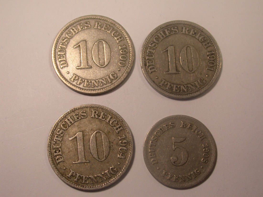  I11  KR 10 Pfennig 1900 A,1901 F, 1904 D, 5 Pfennig 1908 A  4 Mz.  Originalbilder   