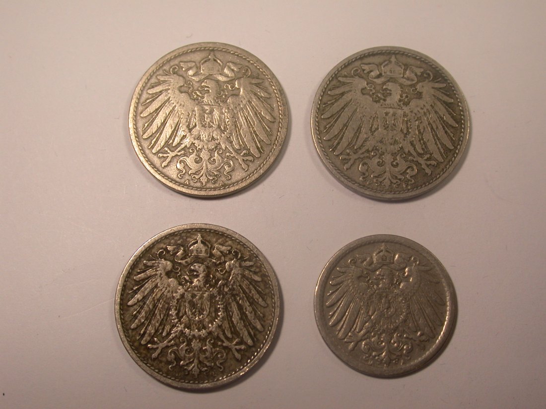  I11  KR 10 Pfennig 1900 A,1901 F, 1904 D, 5 Pfennig 1908 A  4 Mz.  Originalbilder   