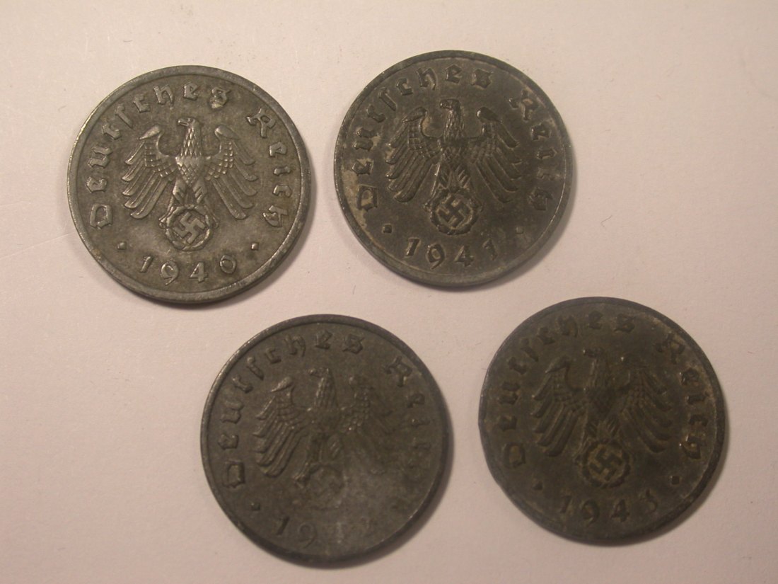  I11 3.Reich 1 Pfennig Zink 1940, 41, 42 und 1943 F  4 Münzen Originalbilder   