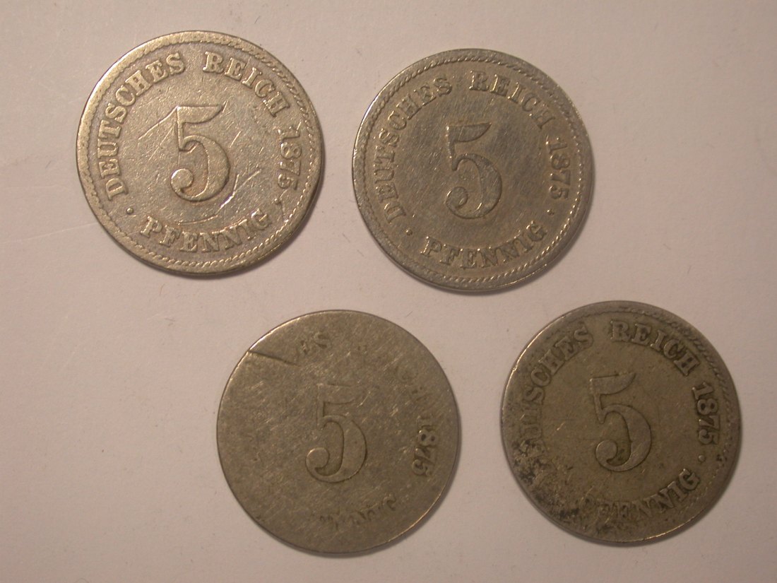  I11 KR  5 Pfennig 1875  2xA, 1 x G und 1 x ?? 4 Münzen Originalbilder   