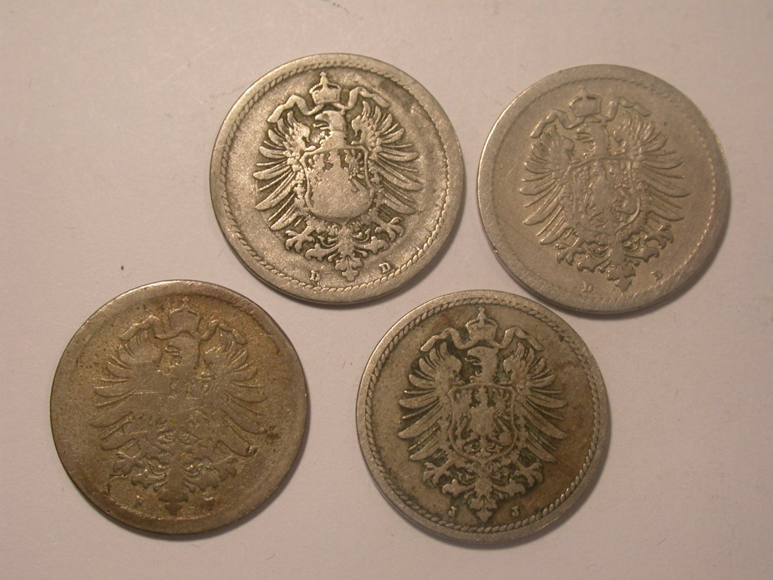  I11 KR  5 Pfennig 1876  2 x D, 1 x F und 1 x J  4 Münzen Originalbilder   