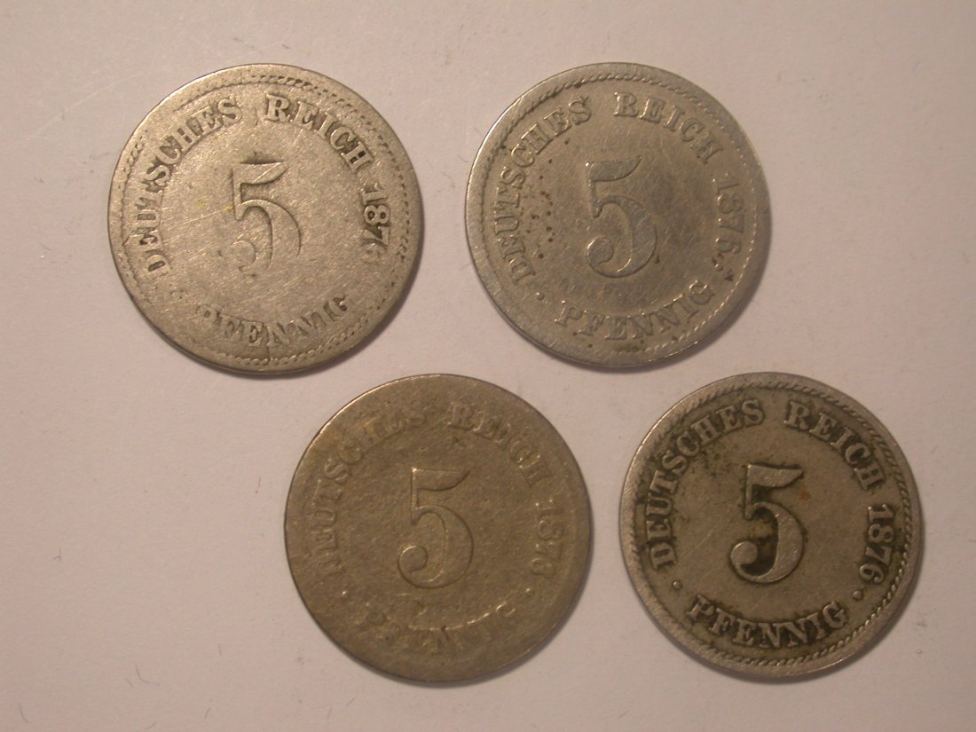  I11 KR  5 Pfennig 1876  2 x D, 1 x F und 1 x J  4 Münzen Originalbilder   