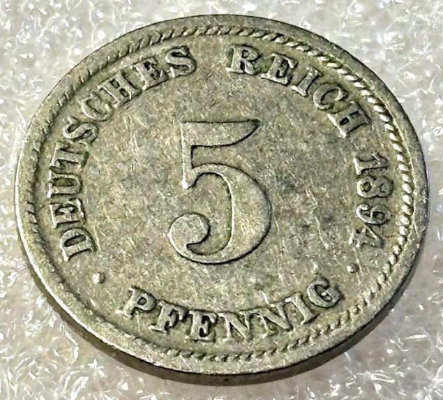  ( A1 ) Deutsches Kaiserreich - 5 Pfennig 1894 -D-, Gr. Adler , Erh. siehe Bilder   