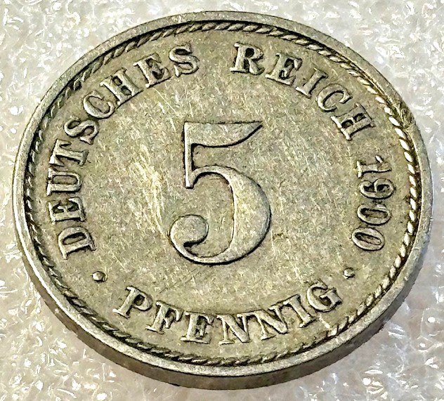  ( A2 ) Deutsches Kaiserreich - 5 Pfennig 1900 -A- , Gr. Adler , Erh. siehe Bilder   