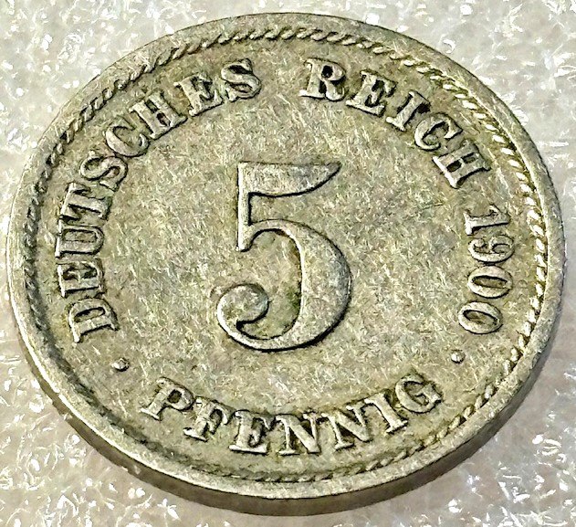  ( A3 ) Deutsches Kaiserreich - 5 Pfennig 1900 -F- , Gr. Adler , Erh. siehe Bilder   