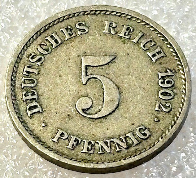  ( A5 ) Deutsches Kaiserreich - 5 Pfennig 1902 -G- , Gr. Adler , Erh. siehe Bilder   