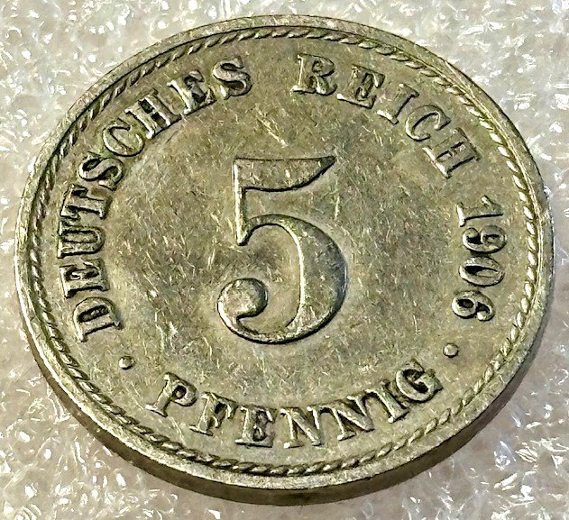  ( A6 ) Deutsches Kaiserreich - 5 Pfennig 1906 -A- , Gr. Adler , Erh. siehe Bilder   