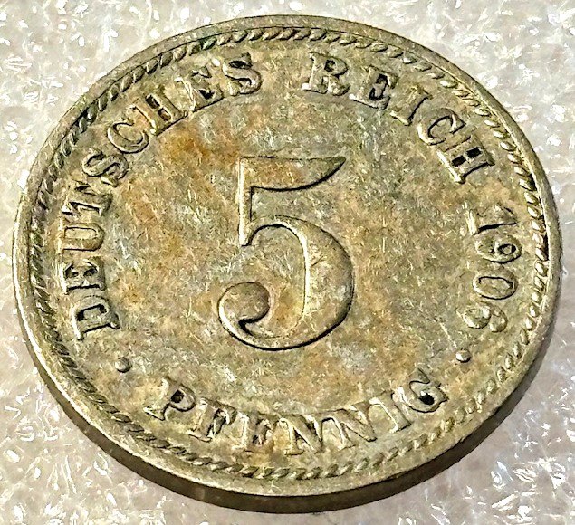  ( A7 ) Deutsches Kaiserreich - 5 Pfennig 1906 -D- , Gr. Adler , Erh. siehe Bilder   