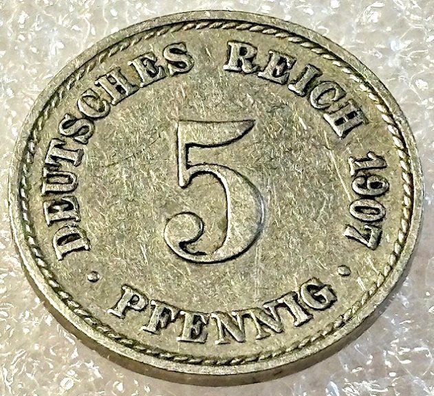  ( A8 ) Deutsches Kaiserreich - 5 Pfennig 1907 -A- , Gr. Adler , Erh. siehe Bilder   