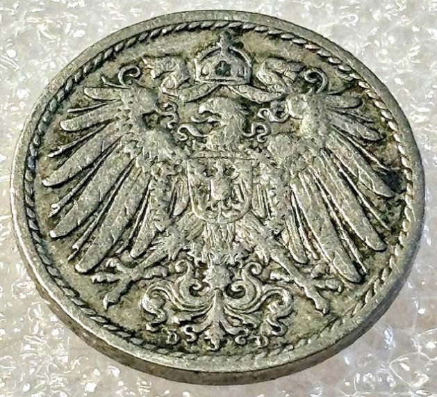  ( A9 ) Deutsches Kaiserreich - 5 Pfennig 1907 -D- , Gr. Adler , Erh. siehe Bilder   