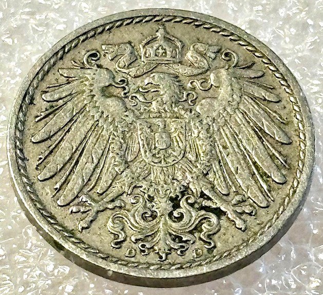  ( A11 ) Deutsches Kaiserreich - 5 Pfennig 1908 -D- , Gr. Adler , Erh. siehe Bilder   