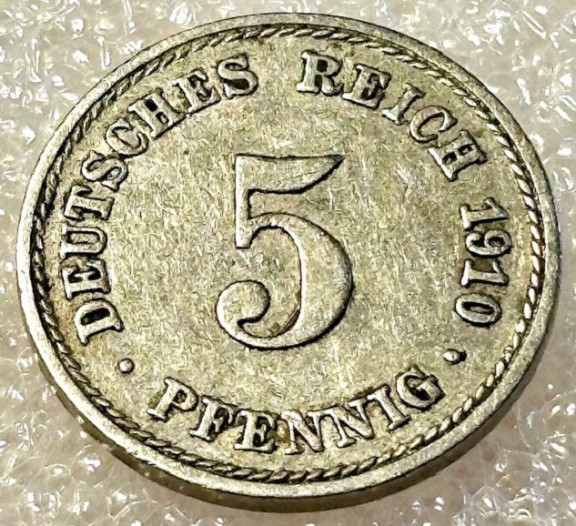  ( A13 ) Deutsches Kaiserreich - 5 Pfennig 1910 -A- , Gr. Adler , Erh. siehe Bilder   