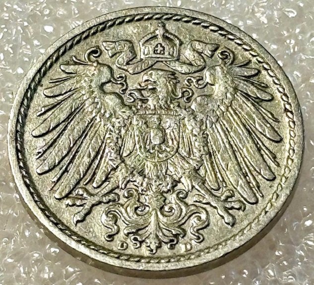  ( A14 ) Deutsches Kaiserreich - 5 Pfennig 1910 -D- , Gr. Adler , Erh. siehe Bilder   