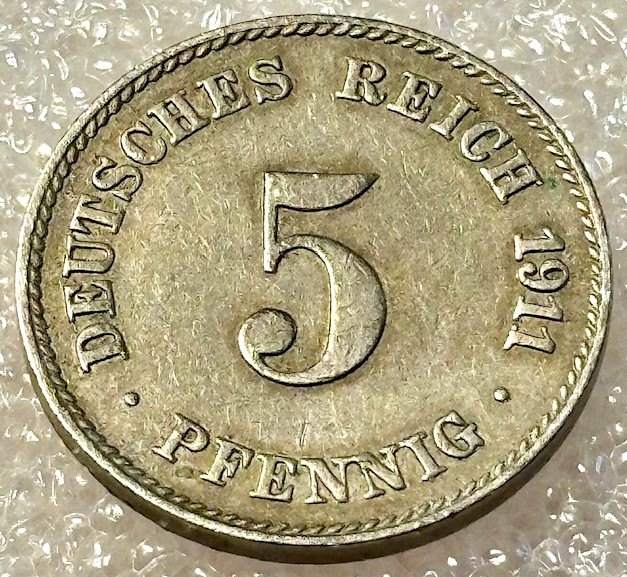  ( A16 ) Deutsches Kaiserreich - 5 Pfennig 1911 -J- , Gr. Adler , Erh. siehe Bilder   