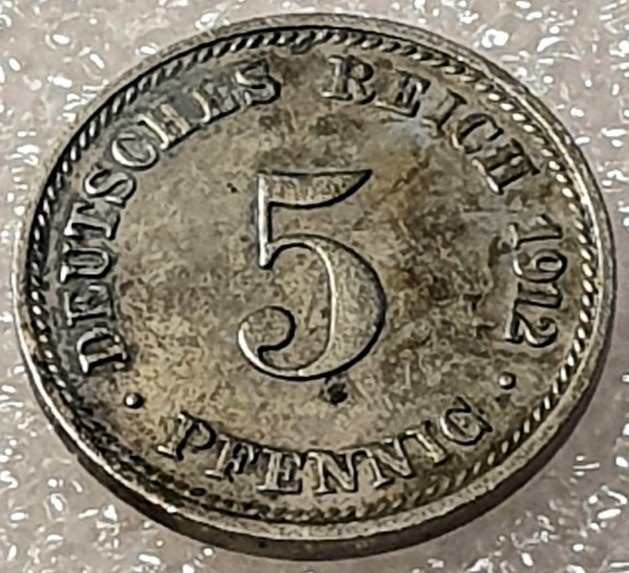  ( A18 ) Deutsches Kaiserreich - 5 Pfennig 1912 -D- , Gr. Adler , Erh. siehe Bilder   