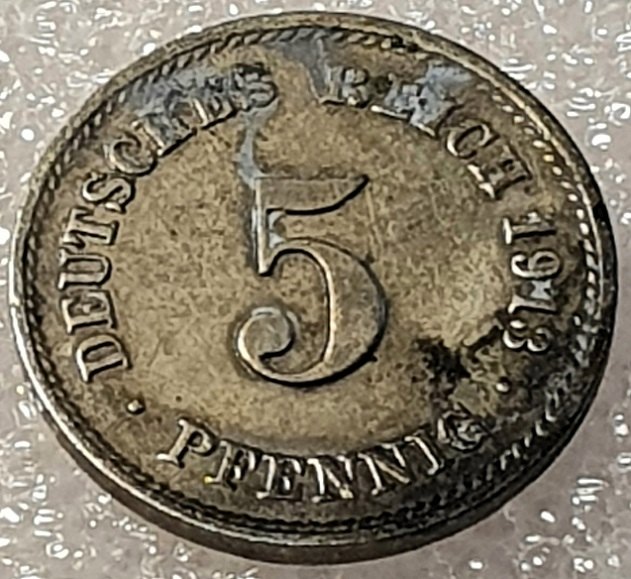  ( A20 ) Deutsches Kaiserreich - 5 Pfennig 1913 -F- , Gr. Adler , Erh. siehe Bilder   