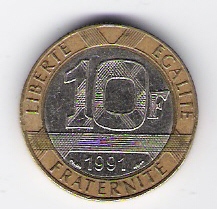  Frankreich 10 Francs 1991 Al-N-Bro/N   