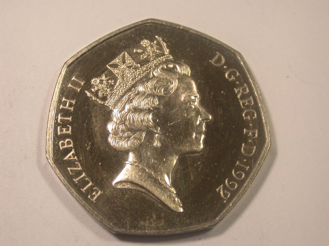  I13 Großbritannien  50 Pence Britannia 1992 in f.st/ST a. E.A    Originalbilder   