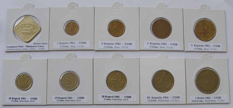  1961 - complete issue of Soviet circulation coins (9 pcs+ Mintmark)   