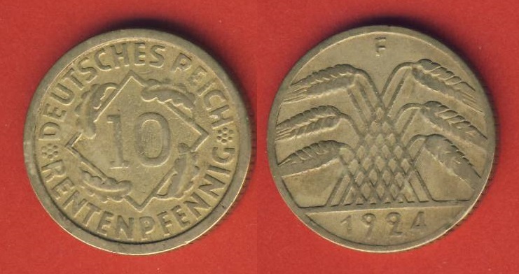  Weimarer Republik 10 Rentenpfennig 1924 F   