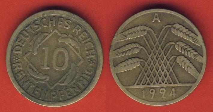  Weimarer Republik 10 Rentenpfennig 1924 A   