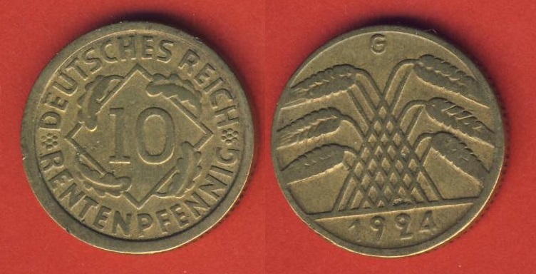  Weimarer Republik 10 Rentenpfennig 1924 G   