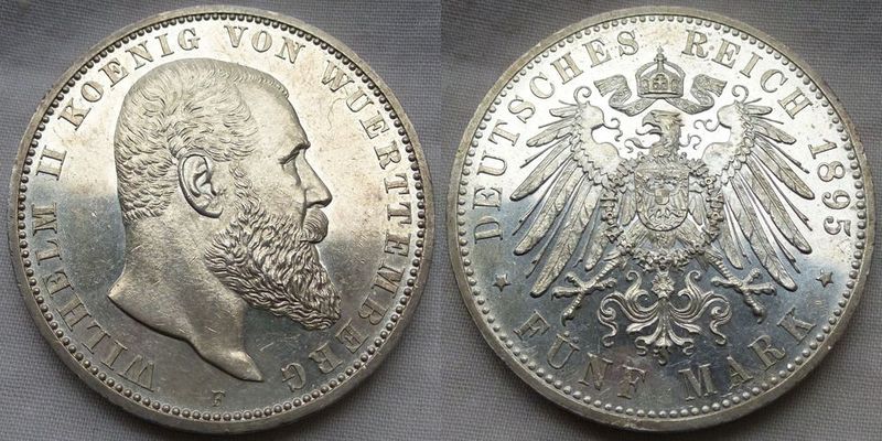  Württemberg 5 Mark 1895 - Rarität - Erhaltung VZ aus EA / PP !!!   