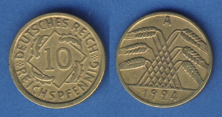  Weimarer Republik 10 Reichspfennig 1924 A   