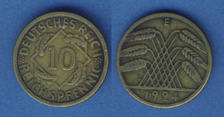  Weimarer Republik 10 Reichspfennig 1924 E   