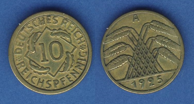  Weimarer Republik 10 Reichspfennig 1925 A   