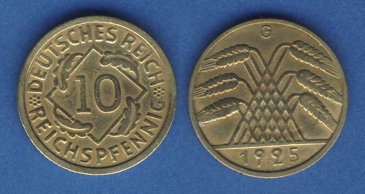  Weimarer Republik 10 Reichspfennig 1925 G   