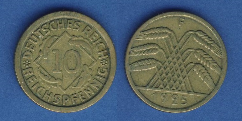  Weimarer Republik 10 Reichspfennig 1925 F   