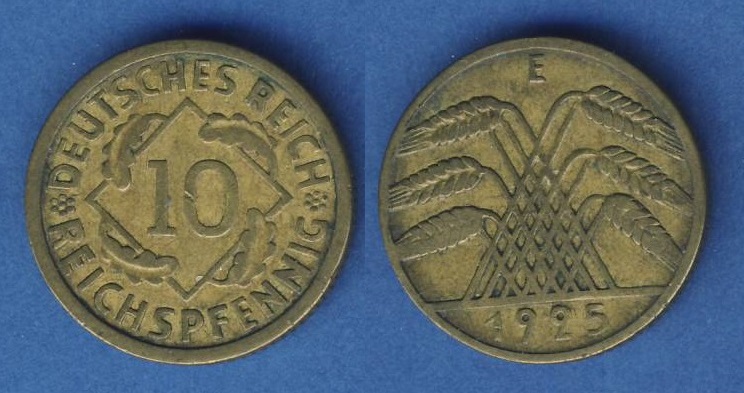  Weimarer Republik 10 Reichspfennig 1925 E   