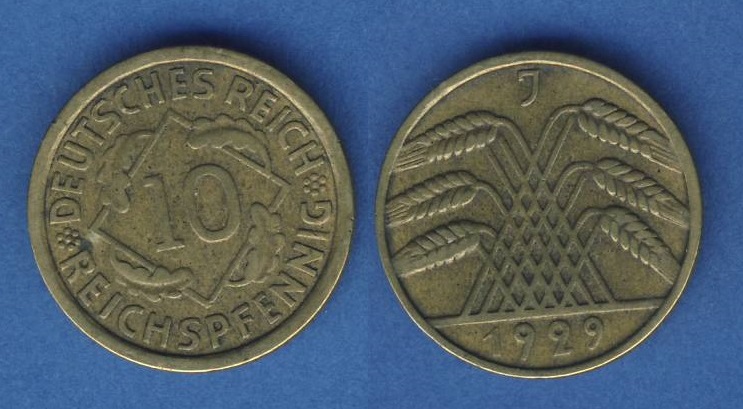  Weimarer Republik 10 Reichspfennig 1929 J   