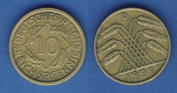  Weimarer Republik 10 Reichspfennig 1929 D   