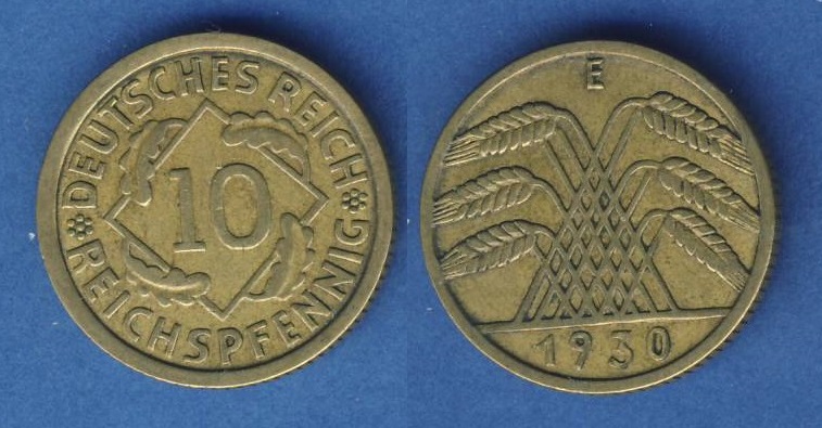  Weimarer Republik 10 Reichspfennig 1930 E   