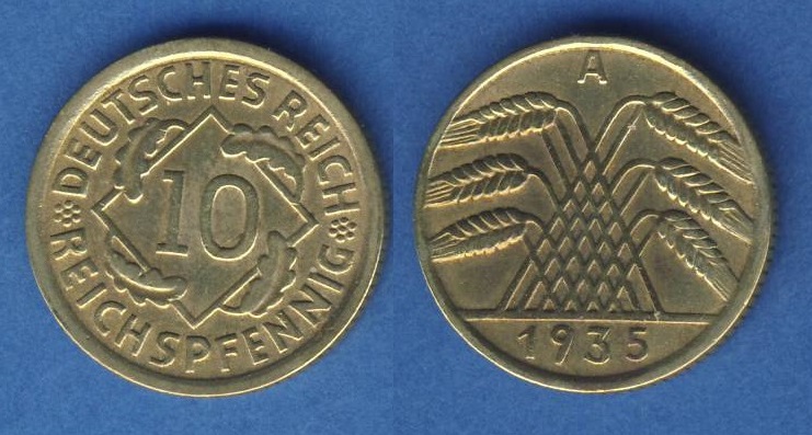  Weimarer Republik 10 Reichspfennig 1935 A   