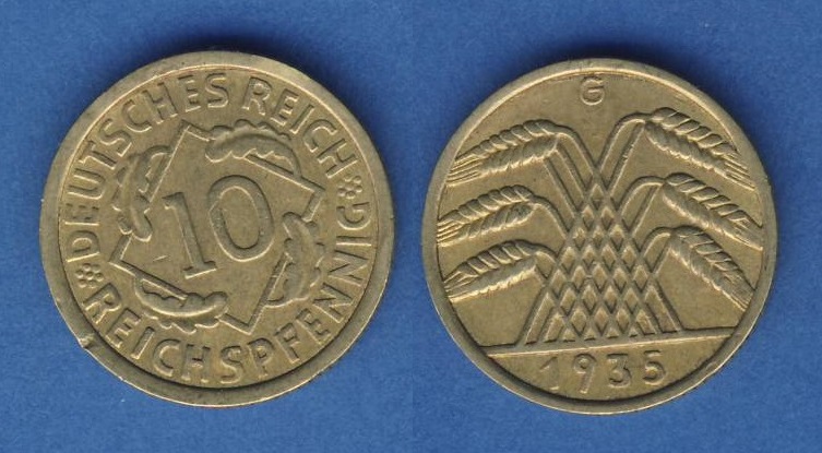  Weimarer Republik 10 Reichspfennig 1935 G   