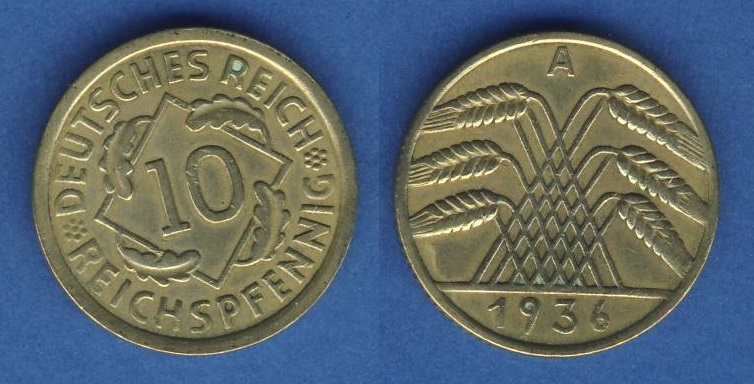  Weimarer Republik 10 Reichspfennig 1936 A   