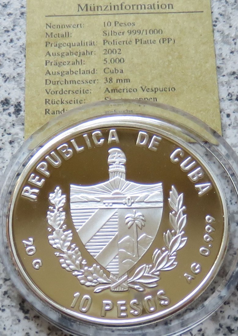  Cuba 10 Pesos 2002 Americo Vespucio   