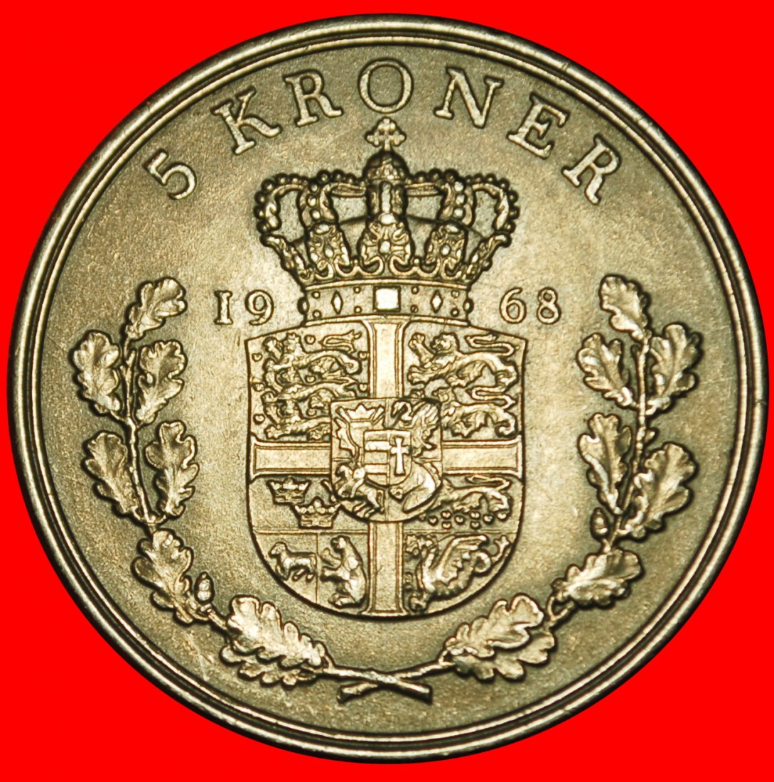  Ⰶ GREENLAND FAROE (1960-1972): DENMARK★5 CROWNS 1968! FREDERICK IX 1899-1972★LOW START ★ NO RESERVE!   