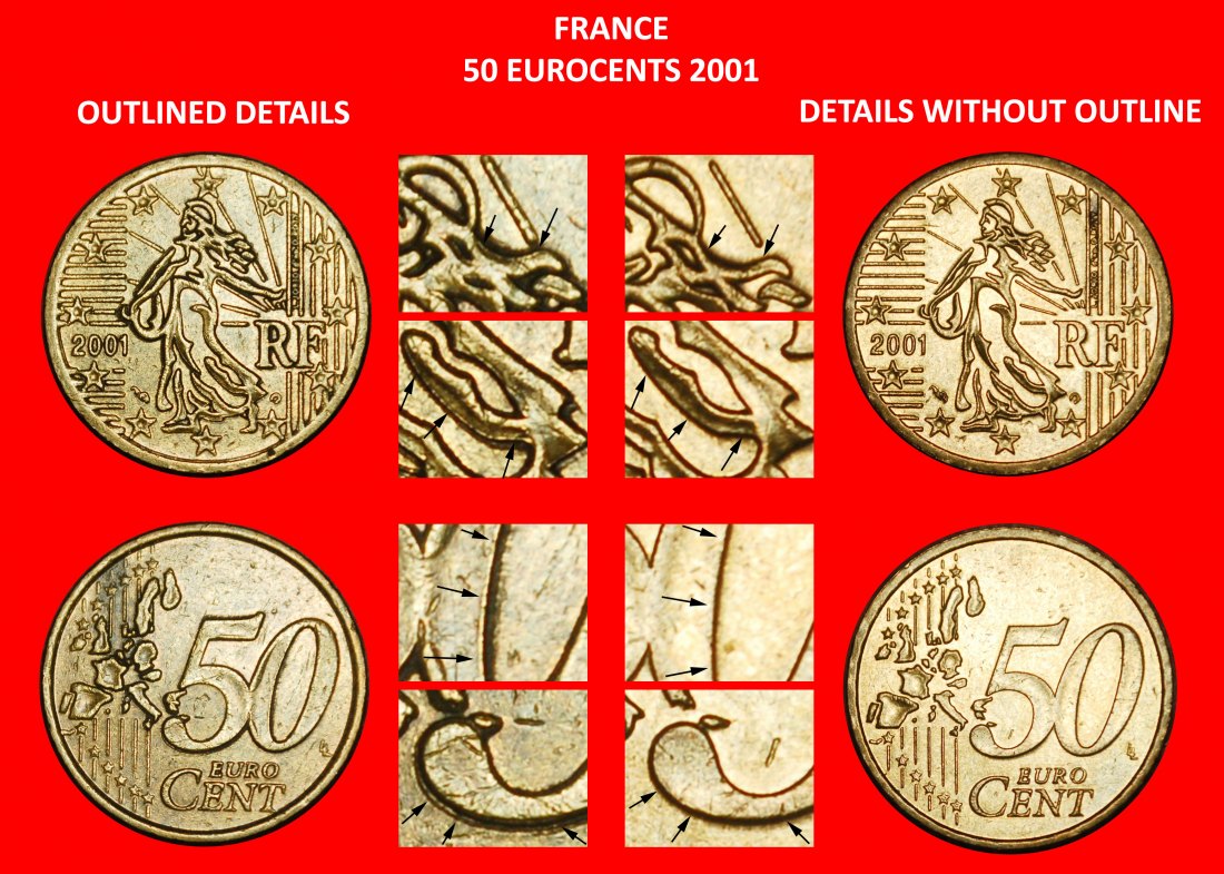  Ⰶ SOWER ERROR (1999-2006):FRANCE★50 EURO CENTS 2001 NORDIC GOLD! 2 COINS SET★LOW START ★ NO RESERVE!   