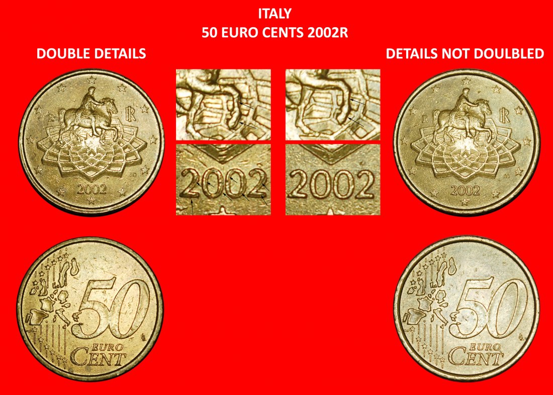  Ⰶ NORDIC GOLD (2002-2024): ITALY ★ 50 EURO CENTS 2002R ERROR! 2 COINS SET★LOW START ★ NO RESERVE!   