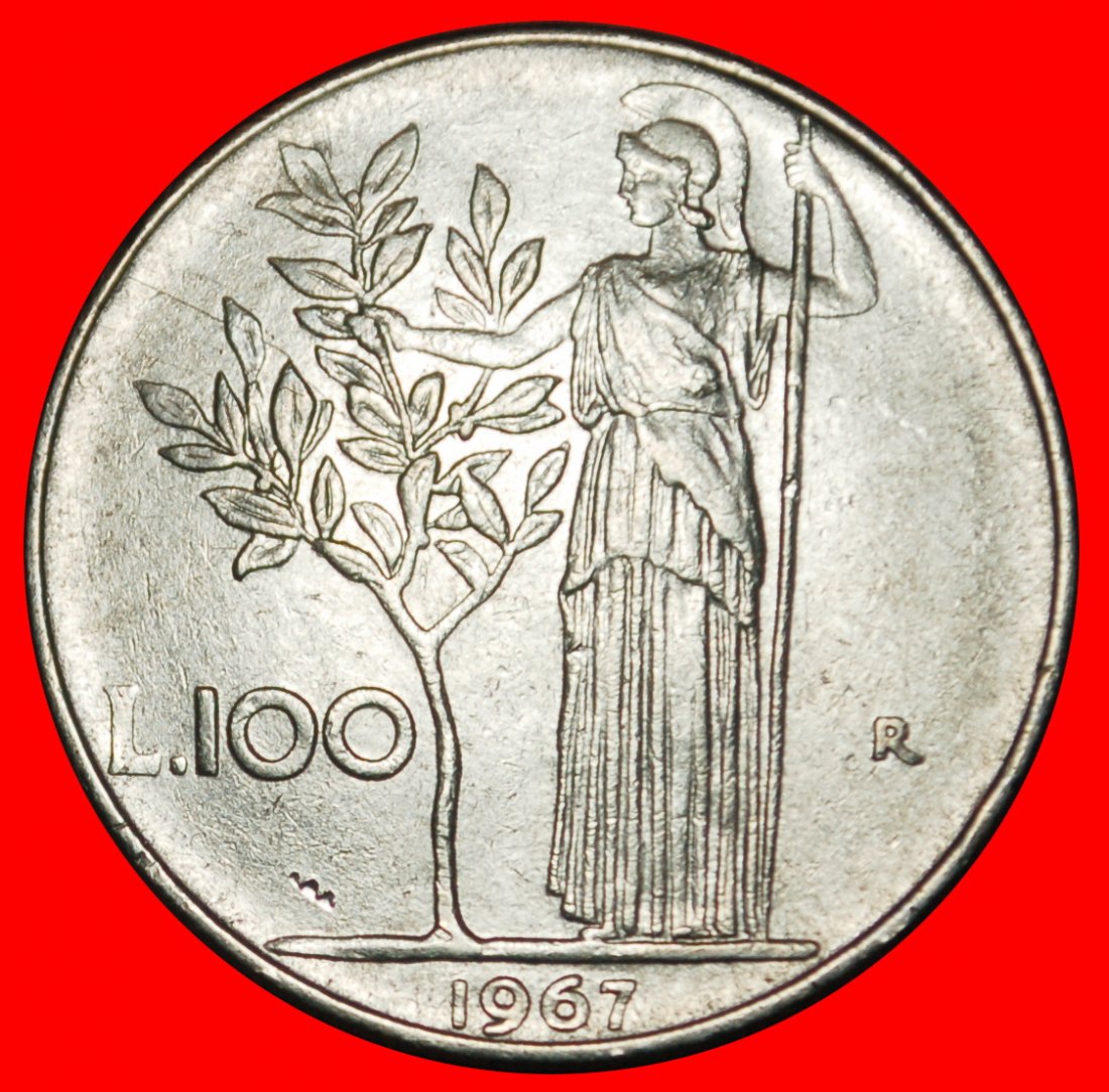  Ⰶ GODDESS MINERVA (1954-1989): ITALY ★ 100 LIRAS 1967R!★LOW START ★ NO RESERVE!   